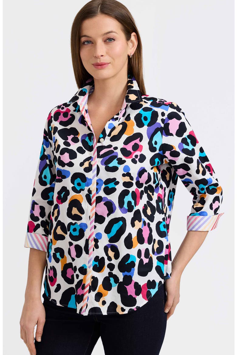 Charlie Colorful Leopard Print Cotton Button-Up Shirt, Alternate, color, MULTI