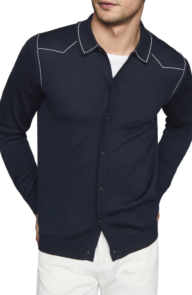 Reiss Wayne Slim Fit Western Knit Button-Up Shirt, Main, color, 