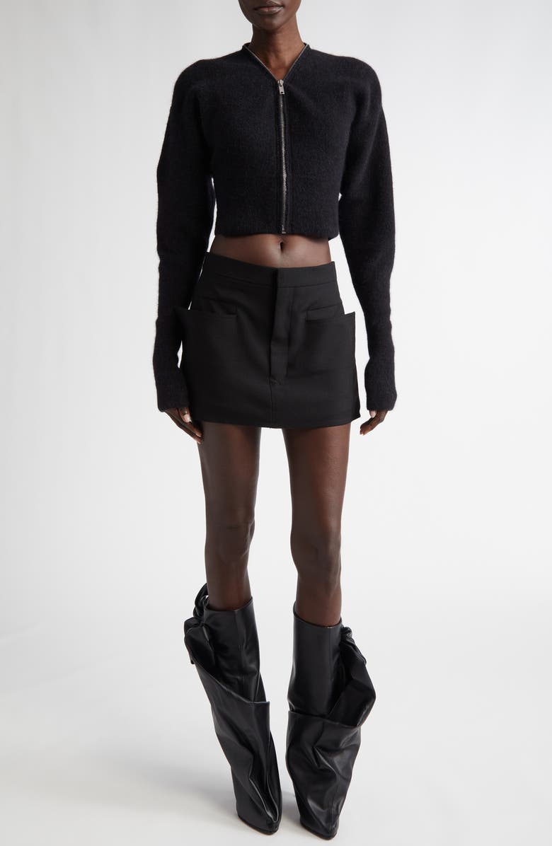 Rick Owens Zip Detail Crop Alpaca Blend Cardigan, Main, color,