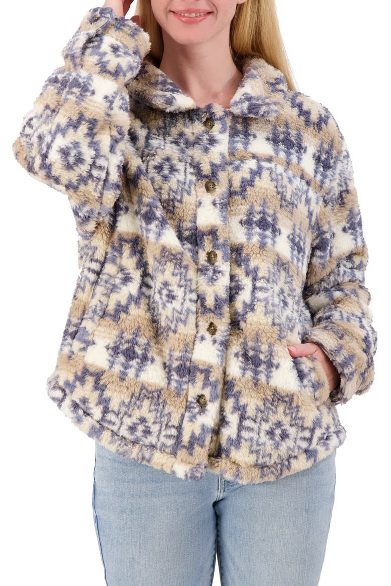 Patterned High Pile Fleece Shacket, Main, color, NATURAL COMBO