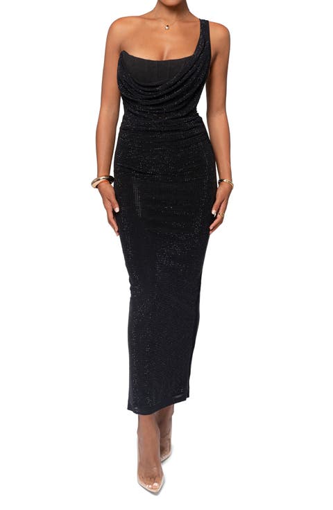 Krishna One-Shoulder Sparkle Mesh Cocktail Dress