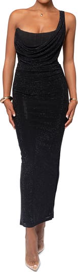Krishna One-Shoulder Sparkle Mesh Cocktail Dress