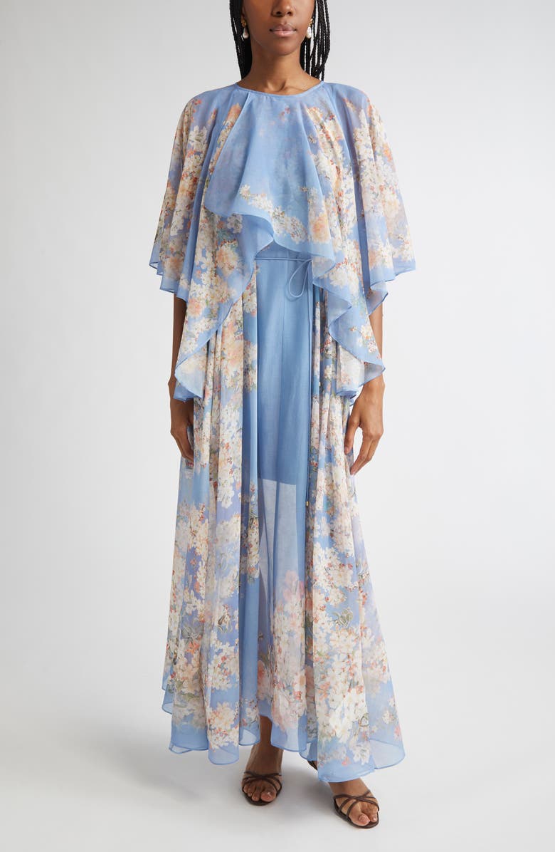 Zimmermann Cascadian Tiered Georgette Maxi Dress, Main, color, Blue Botanical Floral
