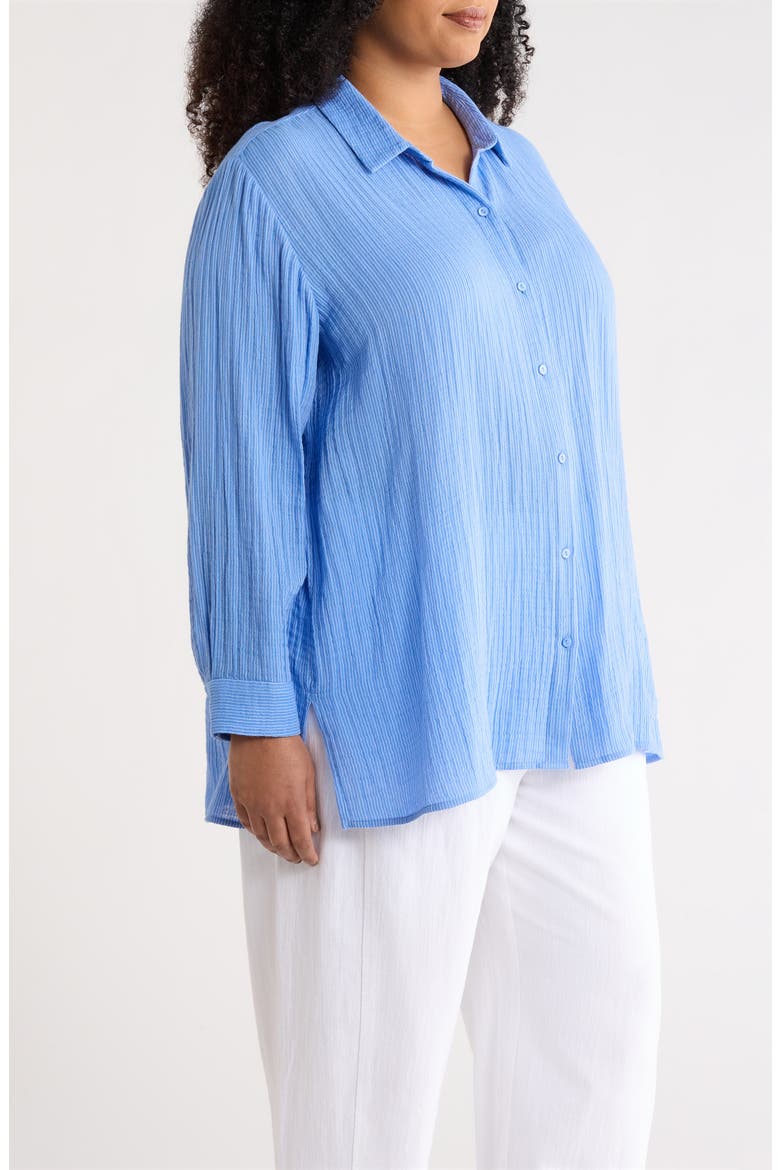 Stripe Organic Cotton Button-Up Shirt, Alternate, color, CORNFLOWER