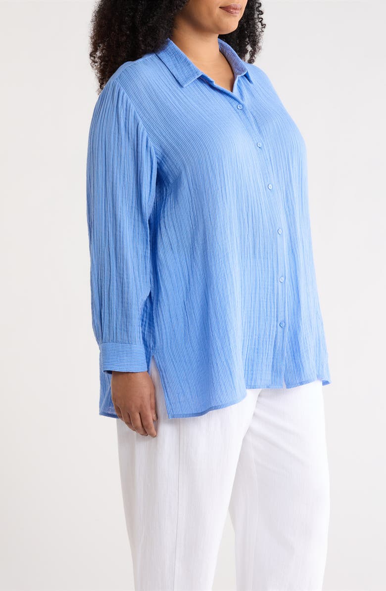 Eileen Fisher Stripe Organic Cotton Button-Up Shirt, Alternate, color, Cornflower