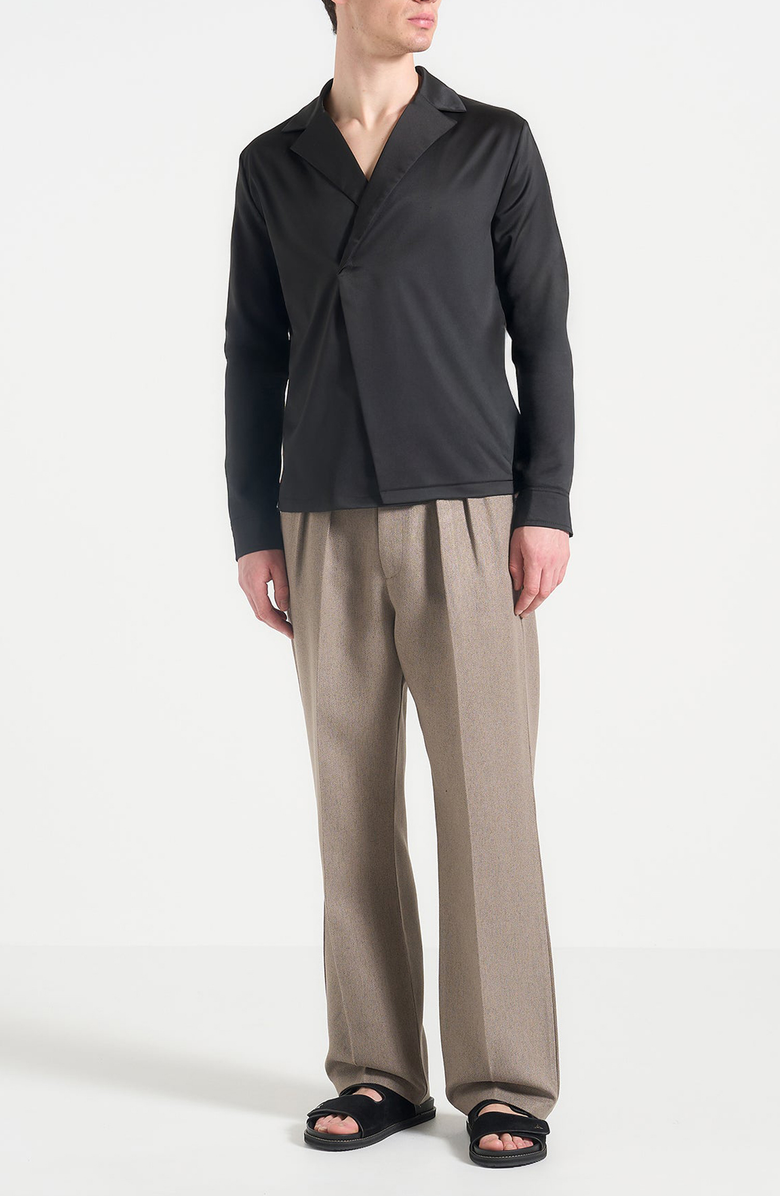 Manière De Voir Alban Satin Double Breasted Shirt, Alternate, color, Black