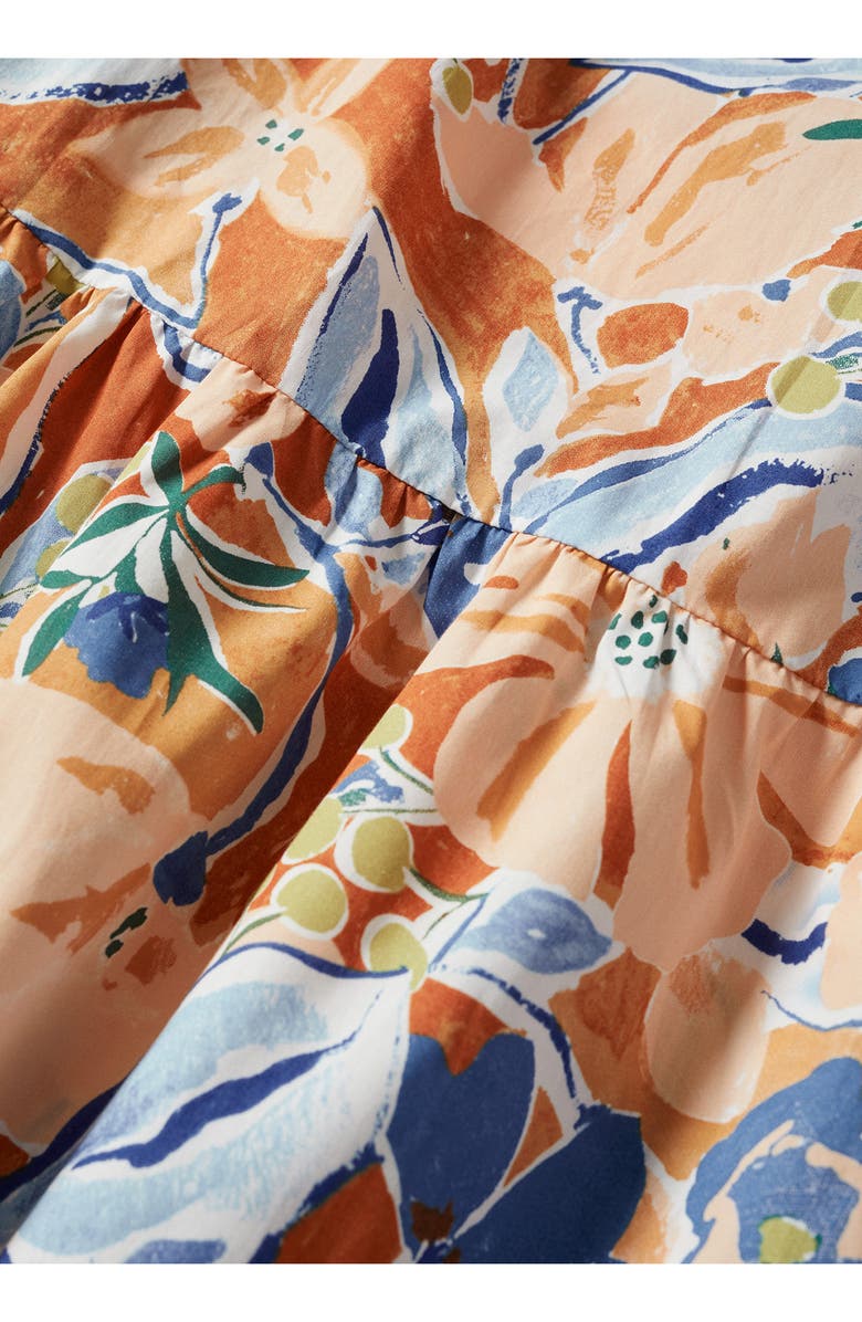 MANGO Floral Puff Sleeve Cotton Midi Dress, Alternate, color,