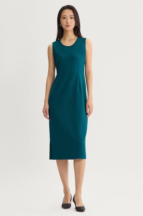 Stretch Deco Crepe Sheath Midi Dress