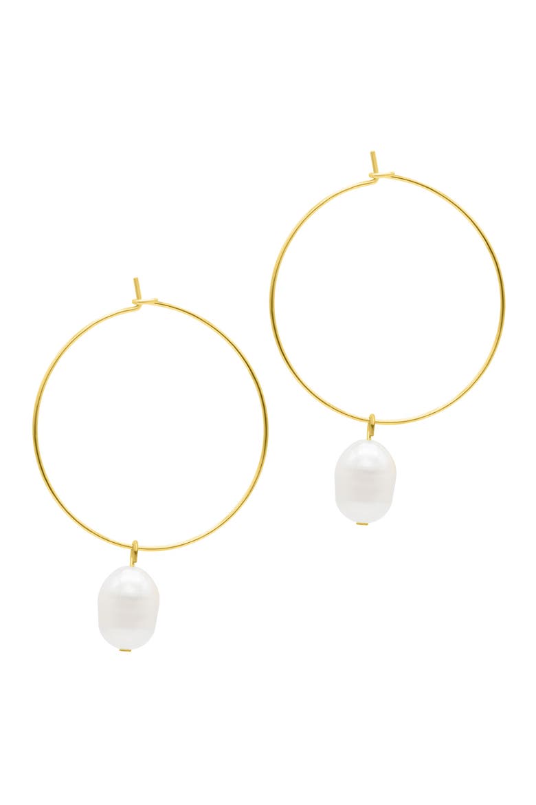 7.5-8mm Freshwater Pearl Hoop Earrings, Main, color, GOLD/WHITE