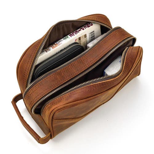 Steel Horse Leather The Nomad Toiletry Bag | Genuine Leather Travel Toiletry Bag In Brown