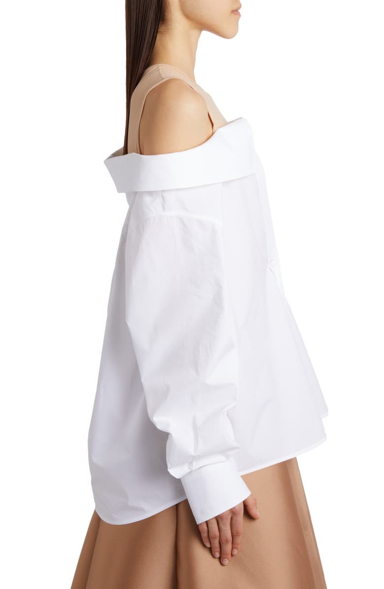Valentino Garavani Off the Shoulder Sartorial Poplin Button-Up Shirt with Jersey Bib, Alternate, color,