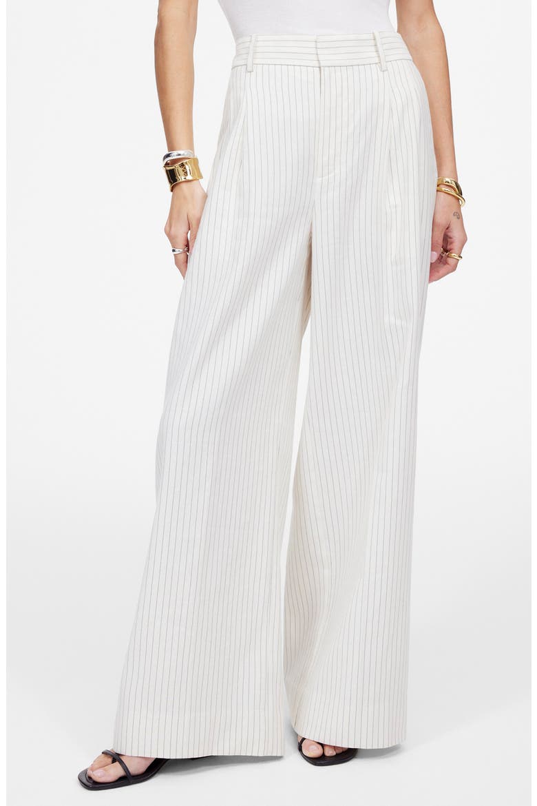 Superwide Leg Linen & Cotton Blend Pants, Main, color, TAN AND BLACK STRIPE