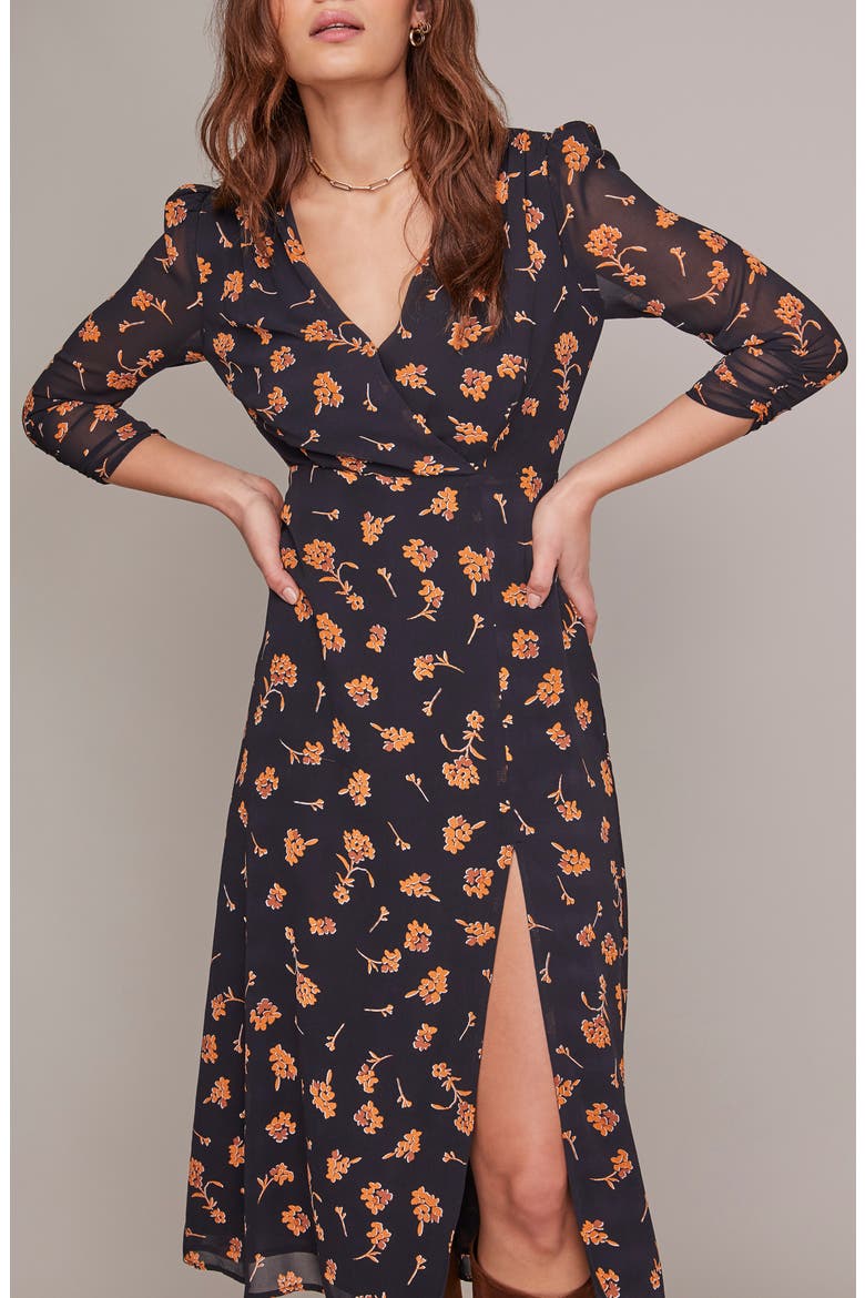 Joni Midi Dress, Alternate, color, BLACK AMBER FLORAL