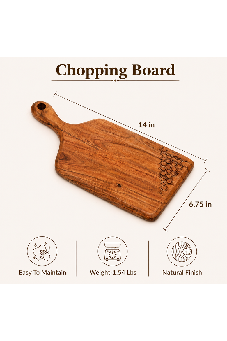 Acacia Wood Handcrafted Chopping Board with Handle, Alternate, color, Natural Wood