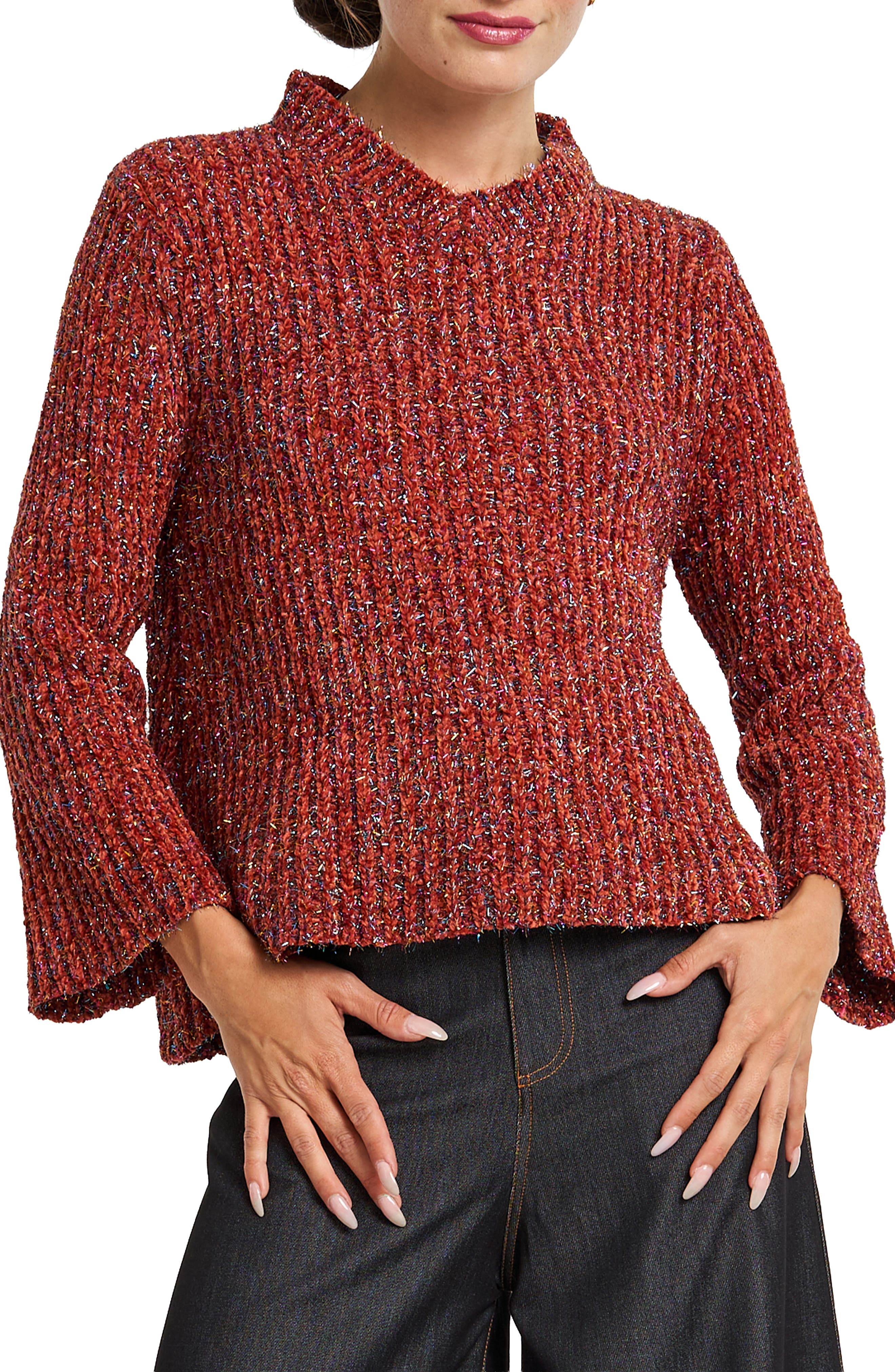 Vickie Metallic Mock Neck Sweater