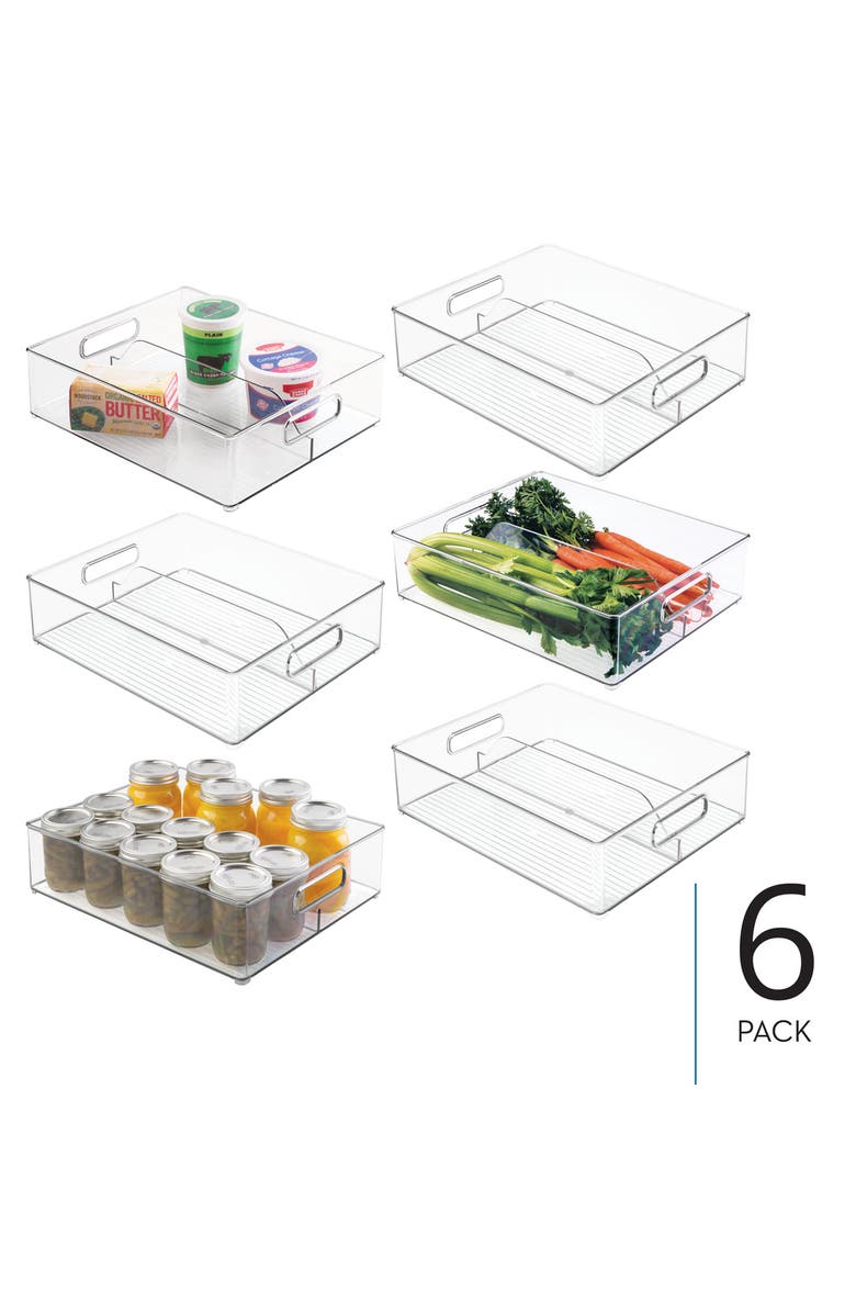 mDesign Divided Pantry Bin with Handles for Pantry, Refrigerator, or Freezer - Set of 6 - Clear, Alternate, color, Clear