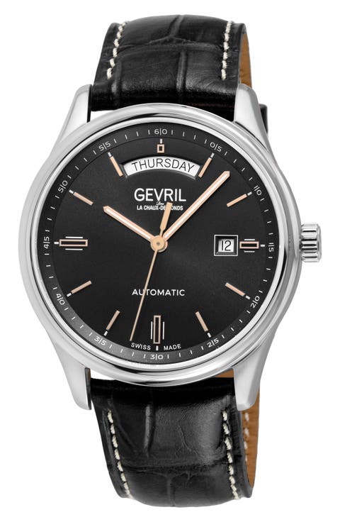 Excelsior Croc Embossed Leather Strap Watch, 42mm