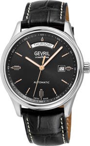 GEVRIL Excelsior Croc Embossed Leather Strap Watch, 42mm