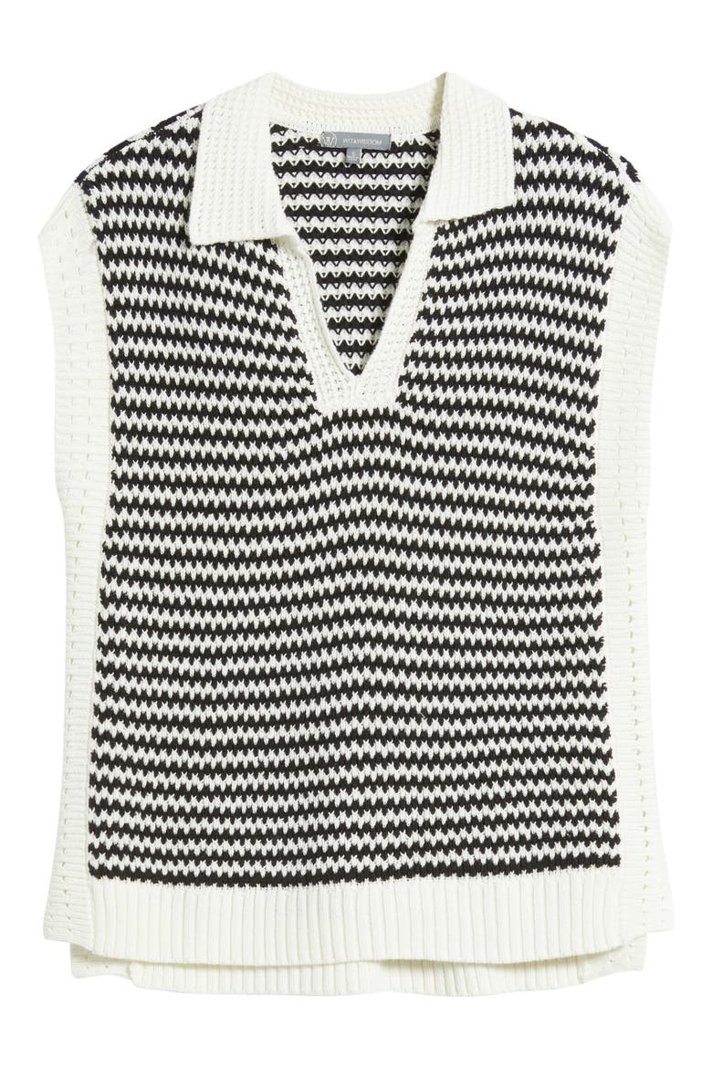 Stripe Sleeveless Johnny Collar Sweater, Alternate, color, OFF WHITE/ BLACK
