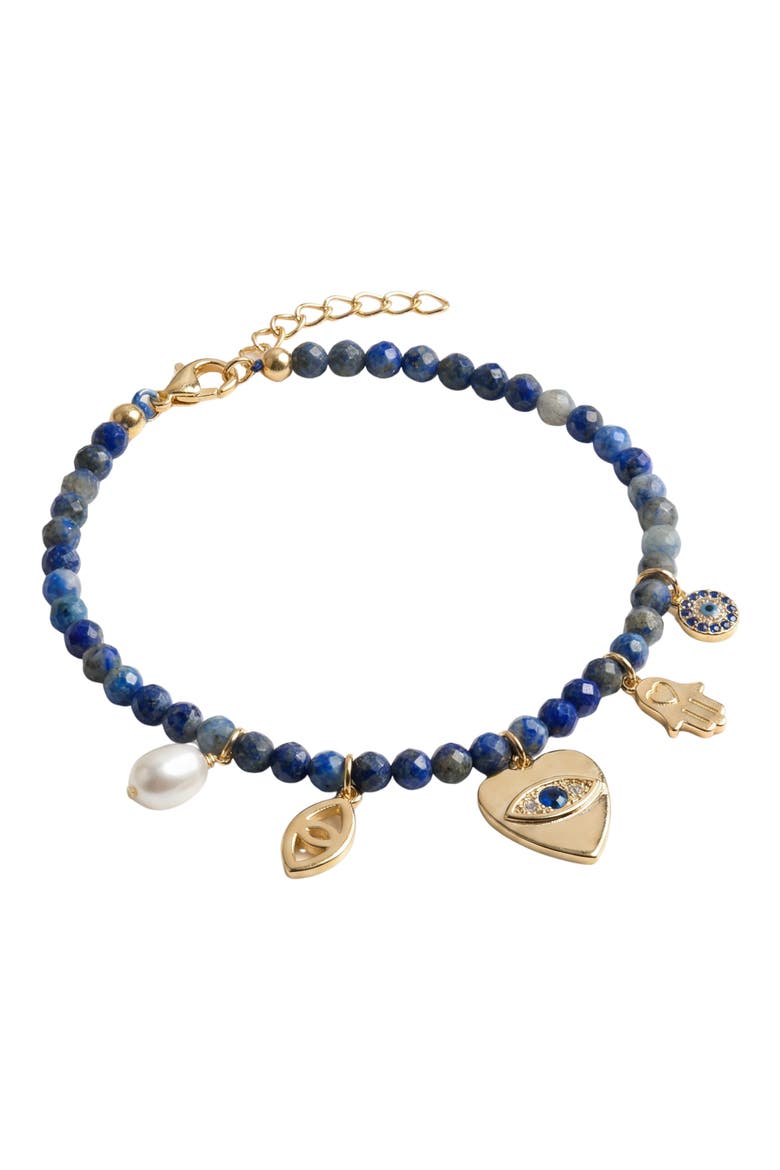 Spiritual Cultured Pearl Agate Bead Charm Bracelet, Alternate, color, GOLD