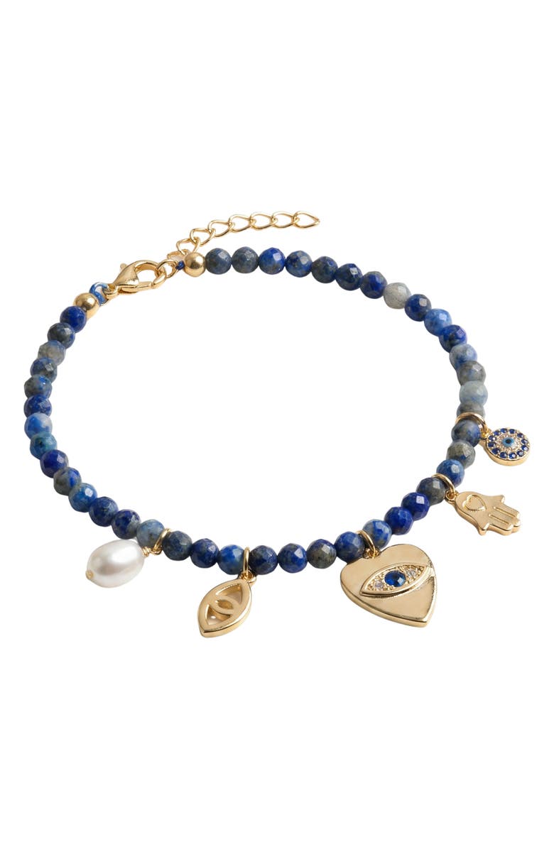 ARGENTO VIVO Spiritual Cultured Pearl Agate Bead Charm Bracelet, Alternate, color, Gold