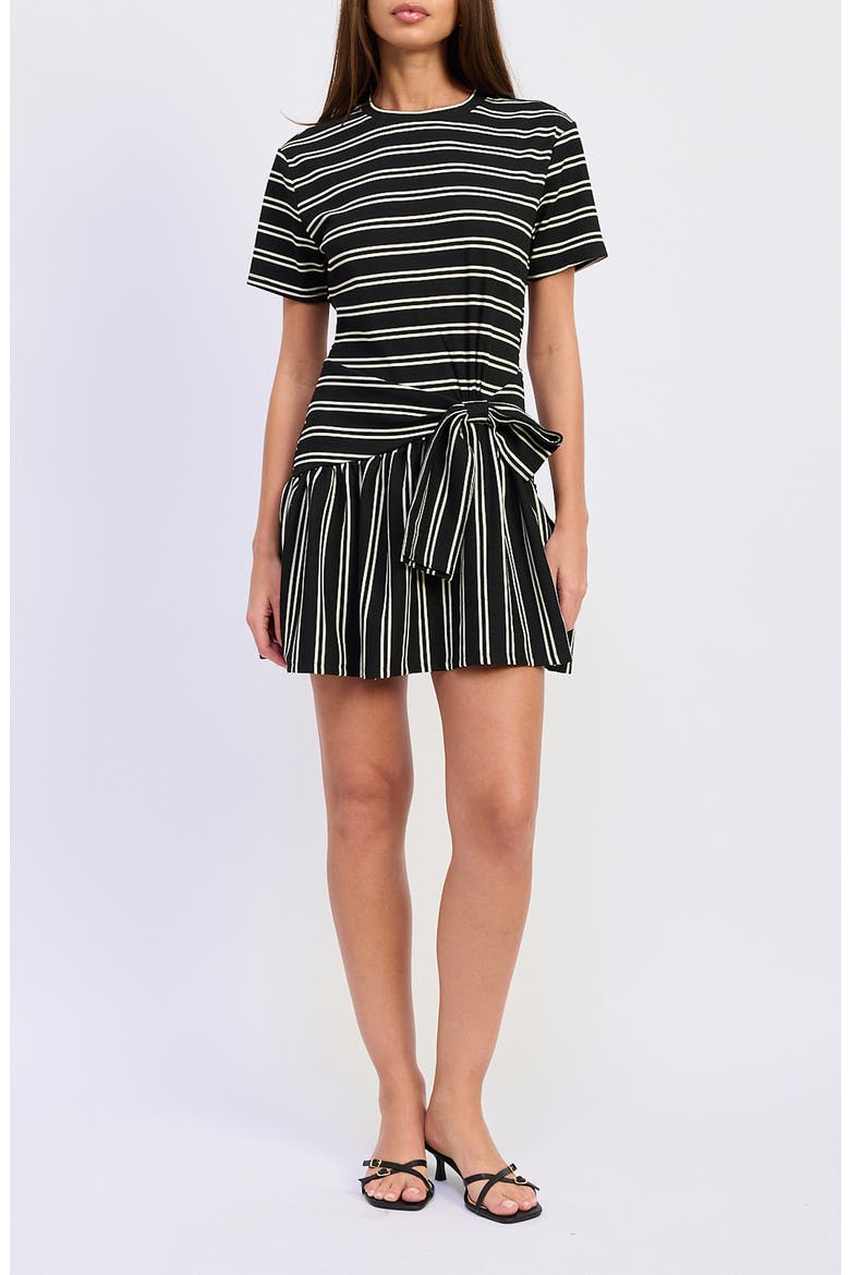 Cara Stripe Jersey Minidress, Main, color, BLACK IVORY