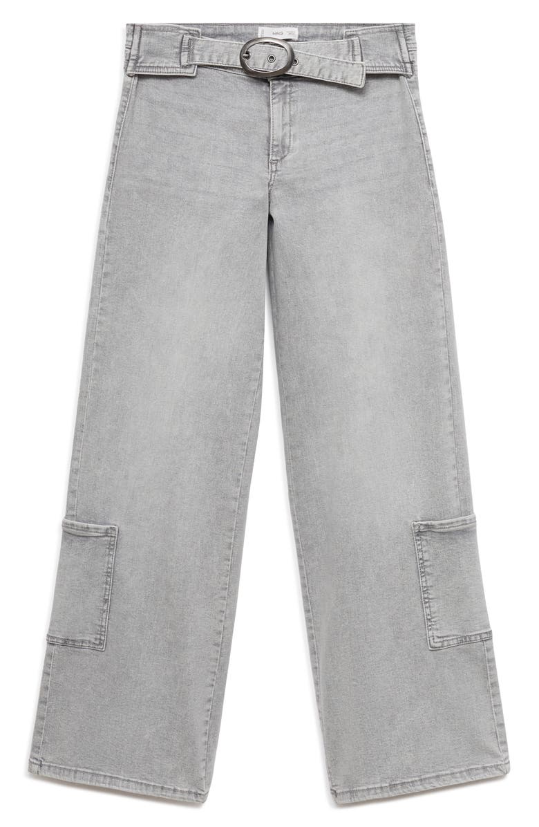MANGO TEEN Buckle Low Rise Wide Leg Cargo Jeans, Alternate, color, Denim Grey