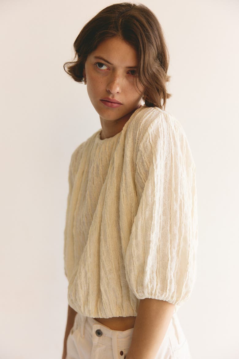 Textured Bubble-hem Blouse, Alternate, color, Cream