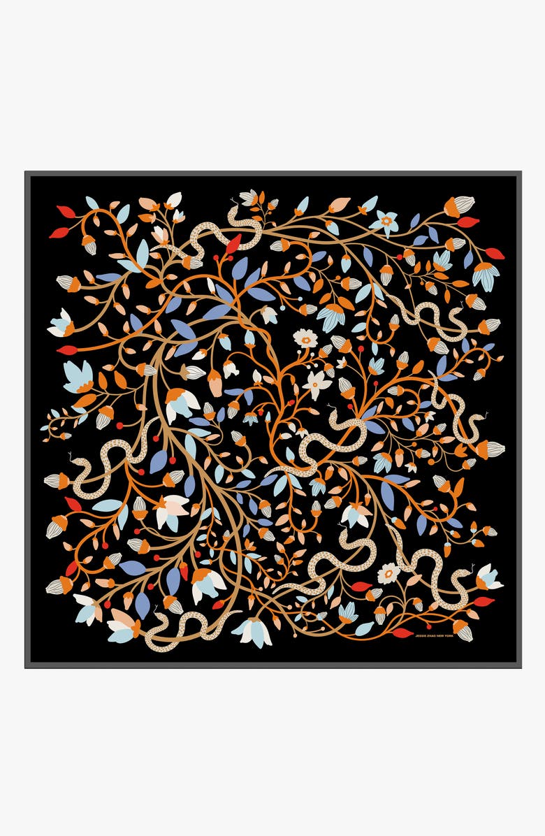 Jessie Zhao New York Double Sided Silk Scarf Of Night's Enchanted Garden, Main, color,