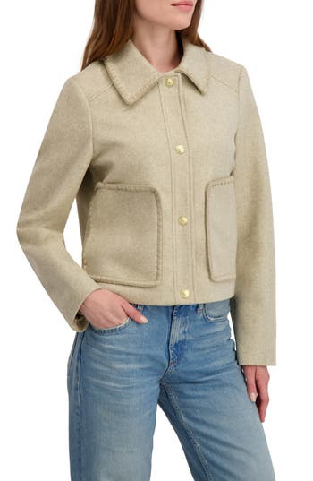 Laundry By Shelli Segal Blanket Stitch Crop Jacket In Neutral