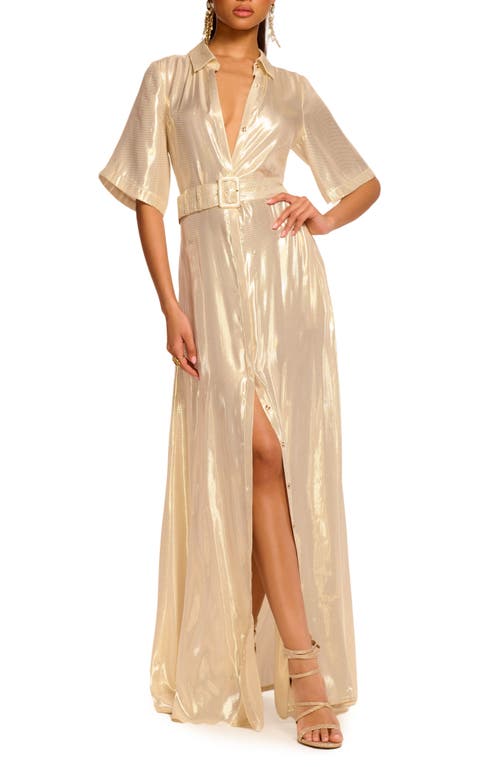 Ramy Brook Andi Metallic Silk Short Sleeve Gown