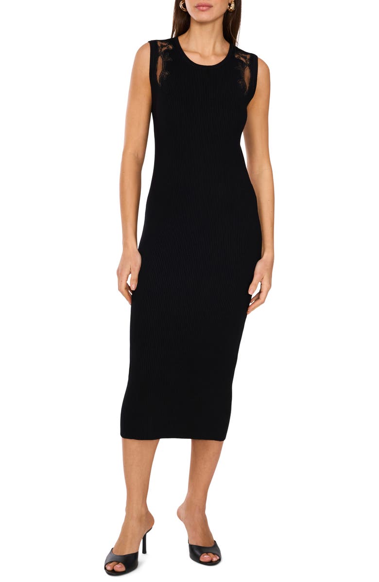 Vince Camuto Mesh Trim Rib Midi Dress, Main, color, 