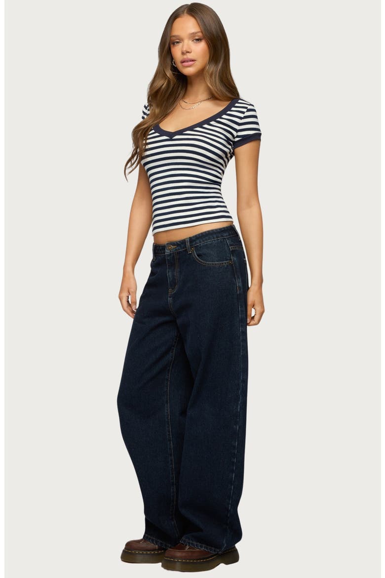 Antonela Stripe V-Neck T-Shirt, Alternate, color, NAVY-AND-WHITE