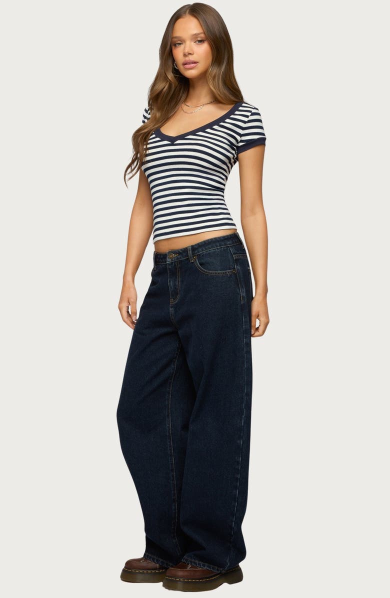 EDIKTED Antonela Stripe V-Neck T-Shirt, Alternate, color, 