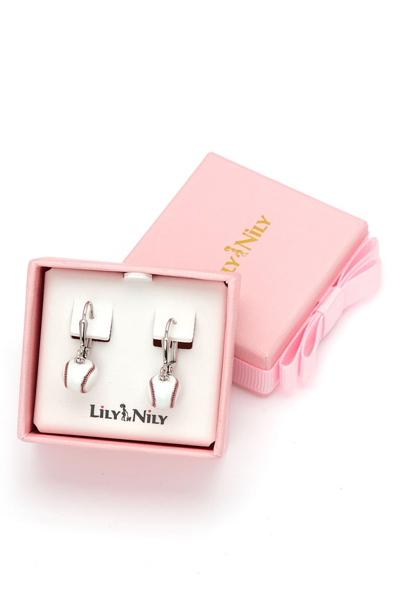 Lily Nily Kids' 3D Baseball Leverback Drop Earrings, Alternate, color, White