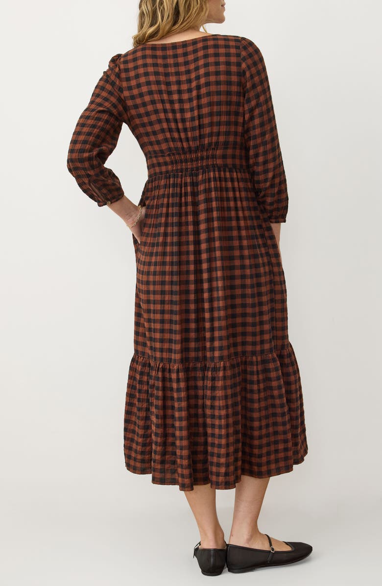 Marine Layer Maeve Plaid Long Sleeve Maxi Dress, Alternate, color, Espresso Gingham