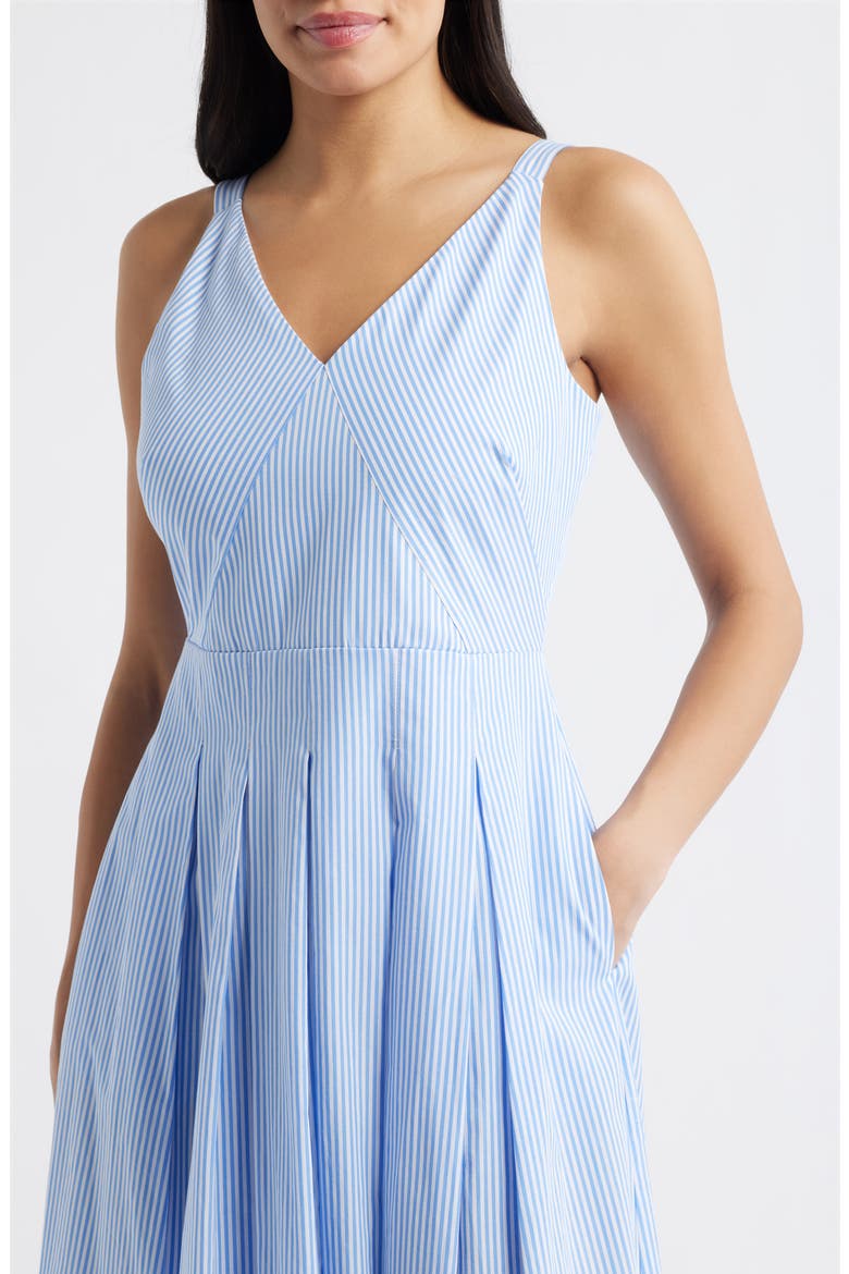 V-Neck Midi Dress, Alternate, color, BLUE WHITE