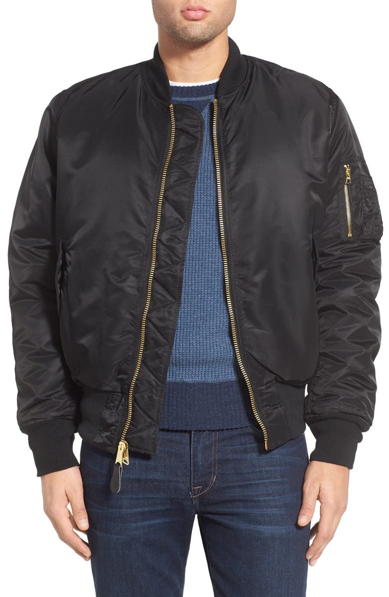 Alpha Industries MA-1 Reversible Bomber Jacket, Main, color, Black