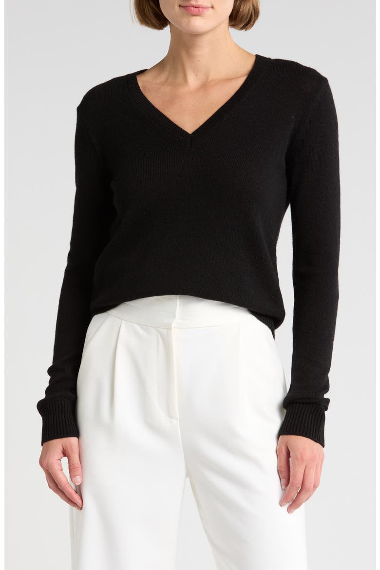 V-Neck Long Sleeve Cashmere Sweater, Main, color, BLACK