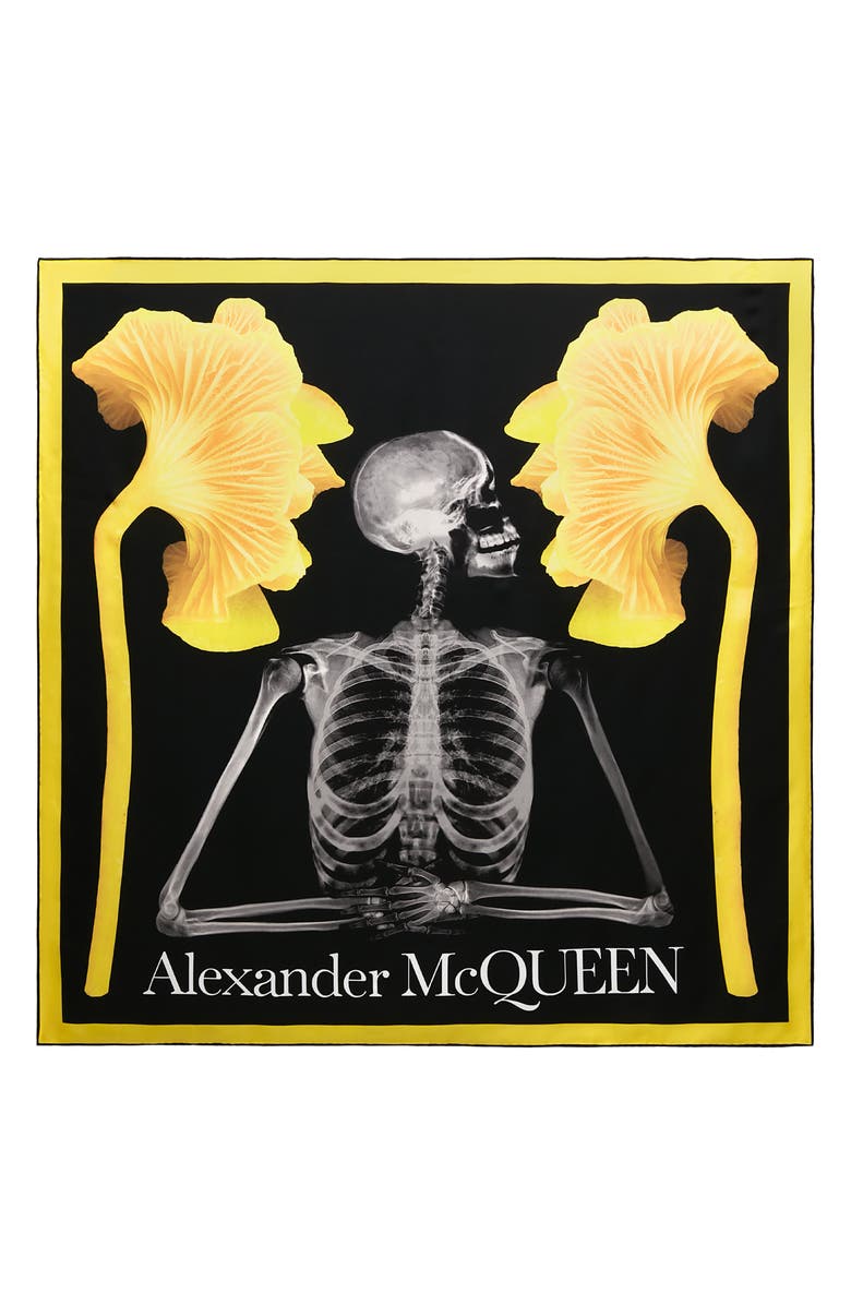 McQueen Mushroom Skeleton Silk Scarf, Main, color,