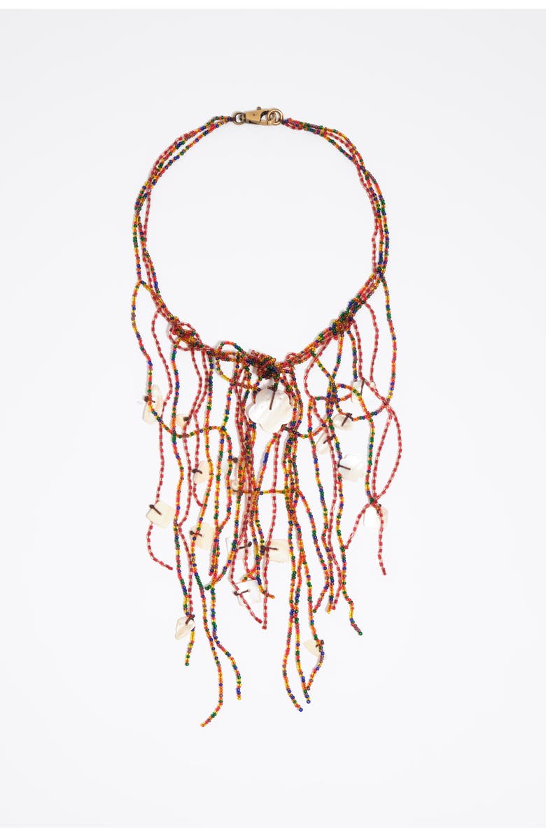 Bimba y Lola Beaded Mother-Of-Pearl Tassel Necklace, Main, color, Garnet