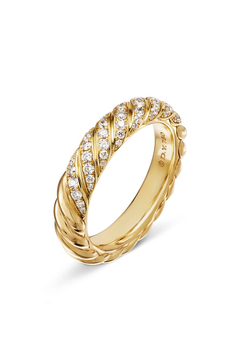 Sculpted Cable Pavé Diamond Band Ring, Alternate, color, 18K YELLOW GOLD/ DIAMOND