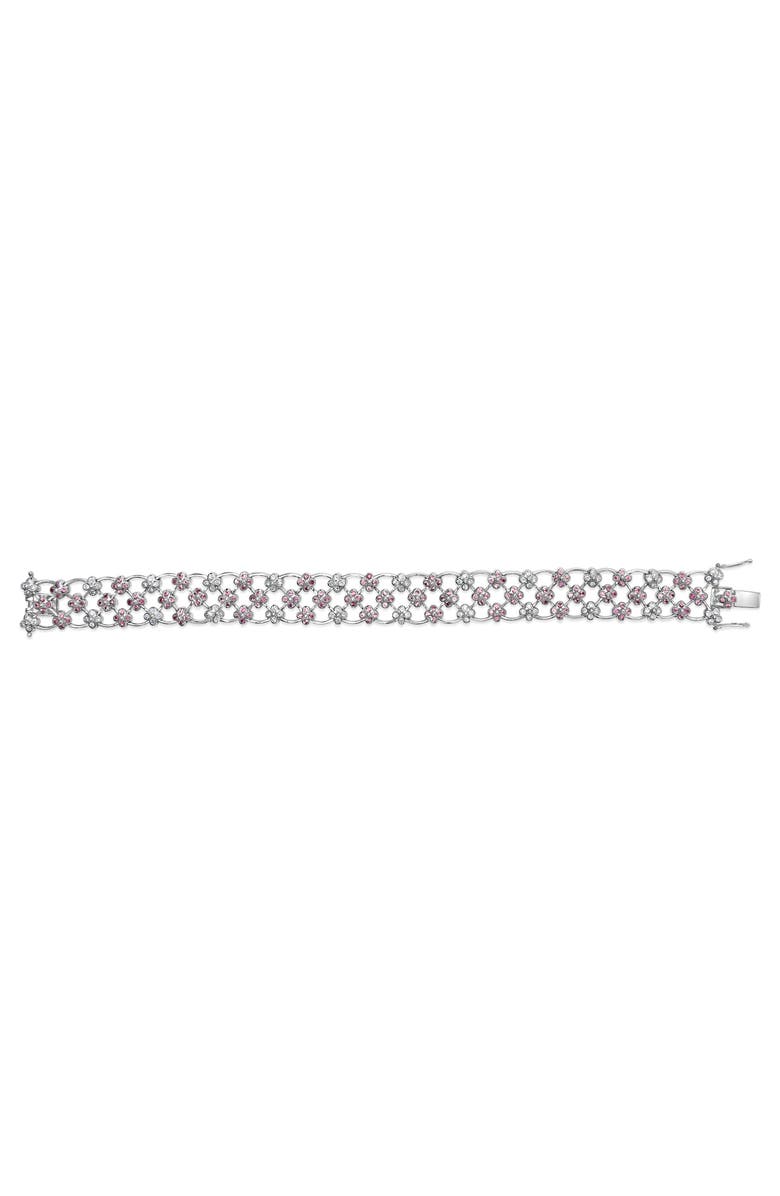 Haus of Brilliance 14K White Gold Pink Sapphire and Diamond Floral Lattice Link Bracelet, Alternate, color, White