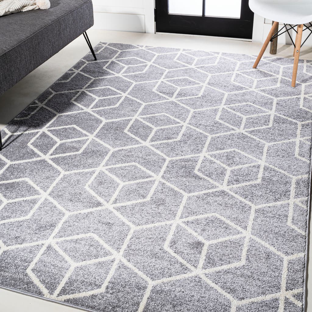 Jonathan Y Tumbling Blocks Modern Geometric Area Rug In Light Gray/white