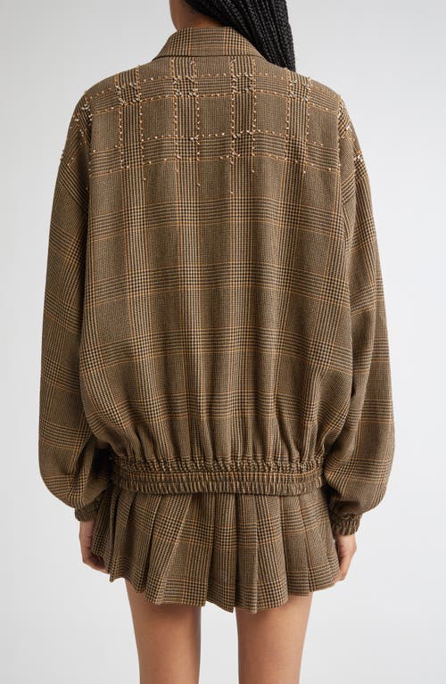 Golden Goose Journey Glen Plaid Crystal Embellished Wool Bomber In Brown