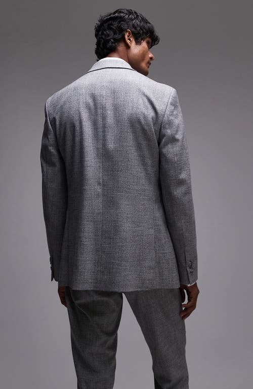 Topman Skinny Fit Textured Cotton Double Breasted Suit Jacket In Gray