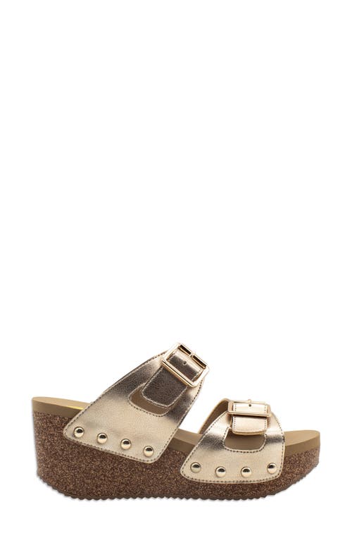 Volatile Gertrude Platform Wedge Slide Sandal In Gold