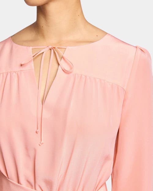 Santorelli Tessa Long Sleeve Midi Fit And Flare Dress In Silk Crepe De Chine In Pink Salt