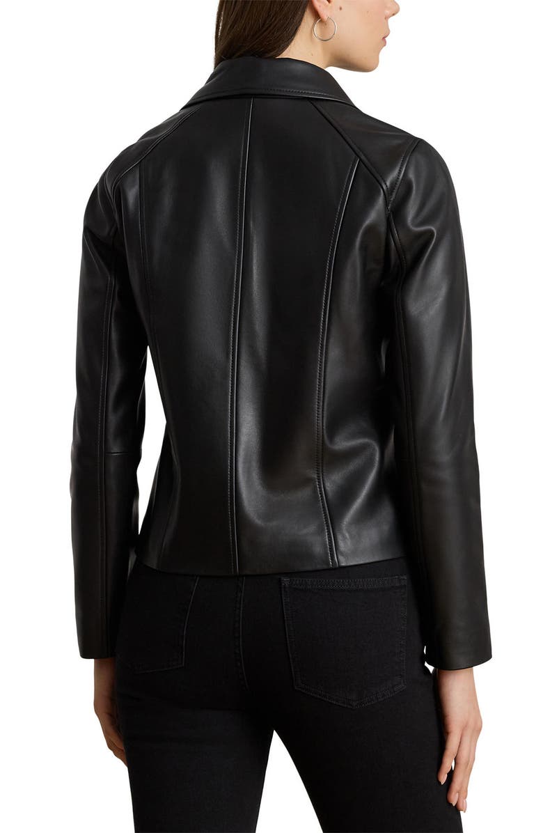 Lauren Ralph Lauren Moto Leather Jacket, Alternate, color, Black