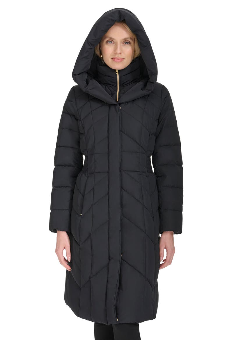 Taffeta Puffer Coat with Quilted Zip Bib, Alternate, color, BLACK